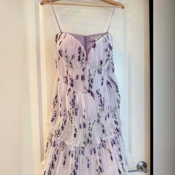 Dress The PopulationLayana Floral Tiered Bustier Gown Lavender Strapless, Large - Picture 7 of 11